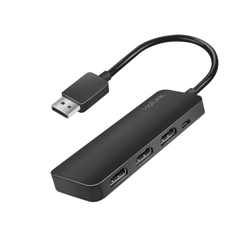 Adaptor video LOGILINK, splitter DisplayPort (T) la 3 x HDMI (M), rezolutie maxima UHD (3840 x 2160), 1 x 4K/60 Hz + 2 x 30 Hz, conectori nichelati, 60 Hz, 0.17 m, negru