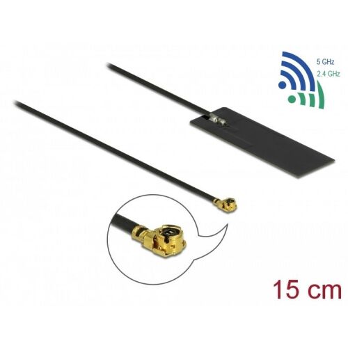 Delock WLAN 802.11 ac/ax/a/h/b/g/n antenna MHF I csatlakozóval, 2-4 dBi erősítéssel, 15 cm kábelhosszal - Hálózati antenna