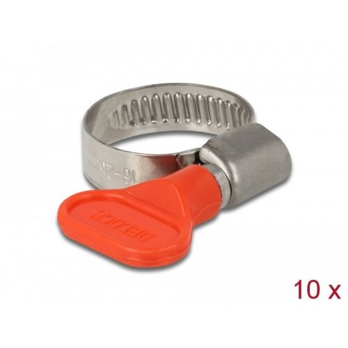 Delock 10 db rozsdamentes acél tömlő bilincs, 16-25 mm átmérő, piros szárny - Tömlőbilincs