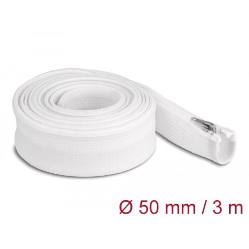 Delock fonott kábelharisnya cipzárral, fehér, 3m x 50mm - Kábelharisnya
