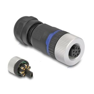 Delock M12 Csatlakozó A-kódolású, 8 tűs anya csavarozható kapcsolat 130342512 - Ipari csatlakozó