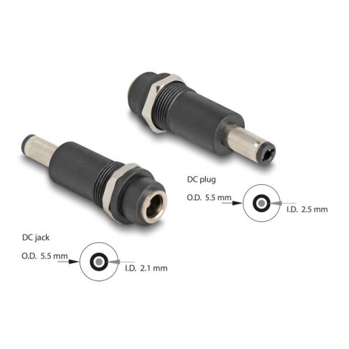 Delock Adapter, DC 5,5 x 2,1 mm-csatlakozóhüvely, DC 5,5 x 2,5 mm méretű apa