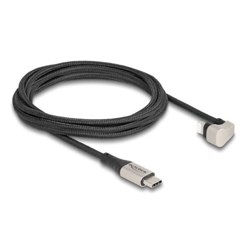 Delock USB-C - Lightning kábel, 2m hosszú, fekete, MFi tanúsított, derékszögű csatlakozó - Lightning kábel