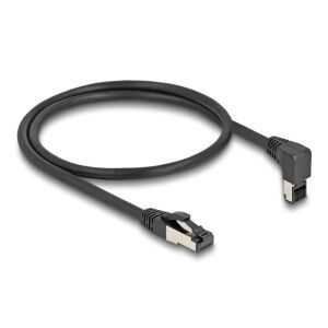 Delock RJ45 hálózati kábel Cat.8.1 S/FTP 90 fokban felfelé hajló / egyenes 0,5 m fekete 130343111 - Delock