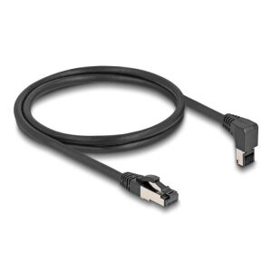 Delock RJ45 hálózati kábel Cat.8.1 S/FTP 90 fokban felfelé hajló / egyenes 1 m fekete 130343112 - Delock