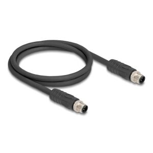 Delock M12 kábel L-kódolt 4 tűs apa - apa PUR húzóláncokhoz alkalmas 1 m fekete 130343172 - DC kábel