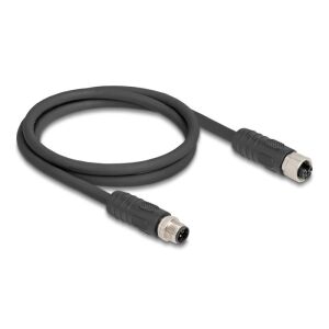 Delock M12 kábel L-kódolt 4 tűs apa - anya PUR húzóláncokhoz alkalmas 1 m fekete 130343173 - DC kábel