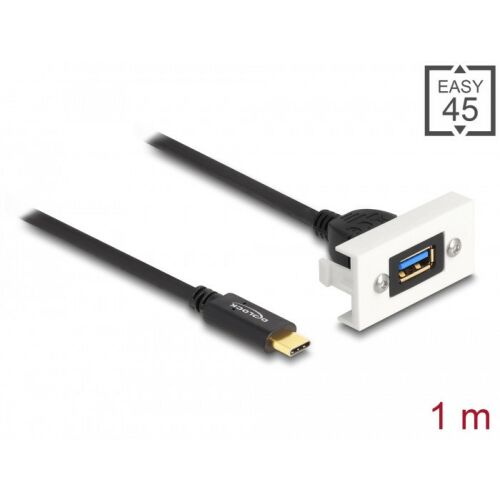 Delock Easy 45 modul SuperSpeed USB 10 Gbps (USB 3.2 Gen 2) A-típusú USB anya - USB Type-C apa rövid kábellel, 22,5 x 45 mm - USB átalakító