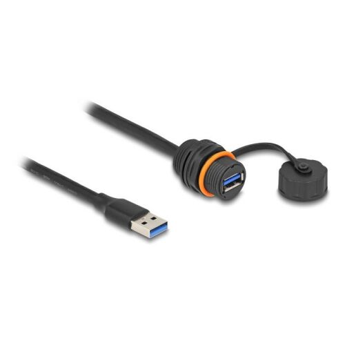 Delock USB 5 Gbps kábel A-típusú apa A-típusú anya csatlakozó M20 cérnás installációhoz és védőkupakkal IP68 por és vízhatlan 60 cm fekete 130343850