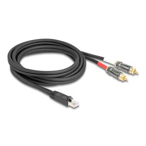 Delock RJ45 adapter kábel apa - 2 x RCA apa fekete, 2 m 130343856 - RCA kábel