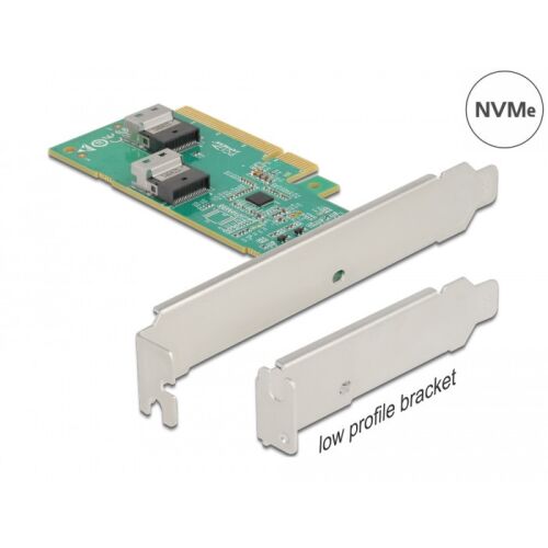 Delock PCI Express 4.0 x8 kártya 2 belső SFF-8654 4i NVMe csatlakozóval, alacsony profilú konzol tartozékként - Express kártya