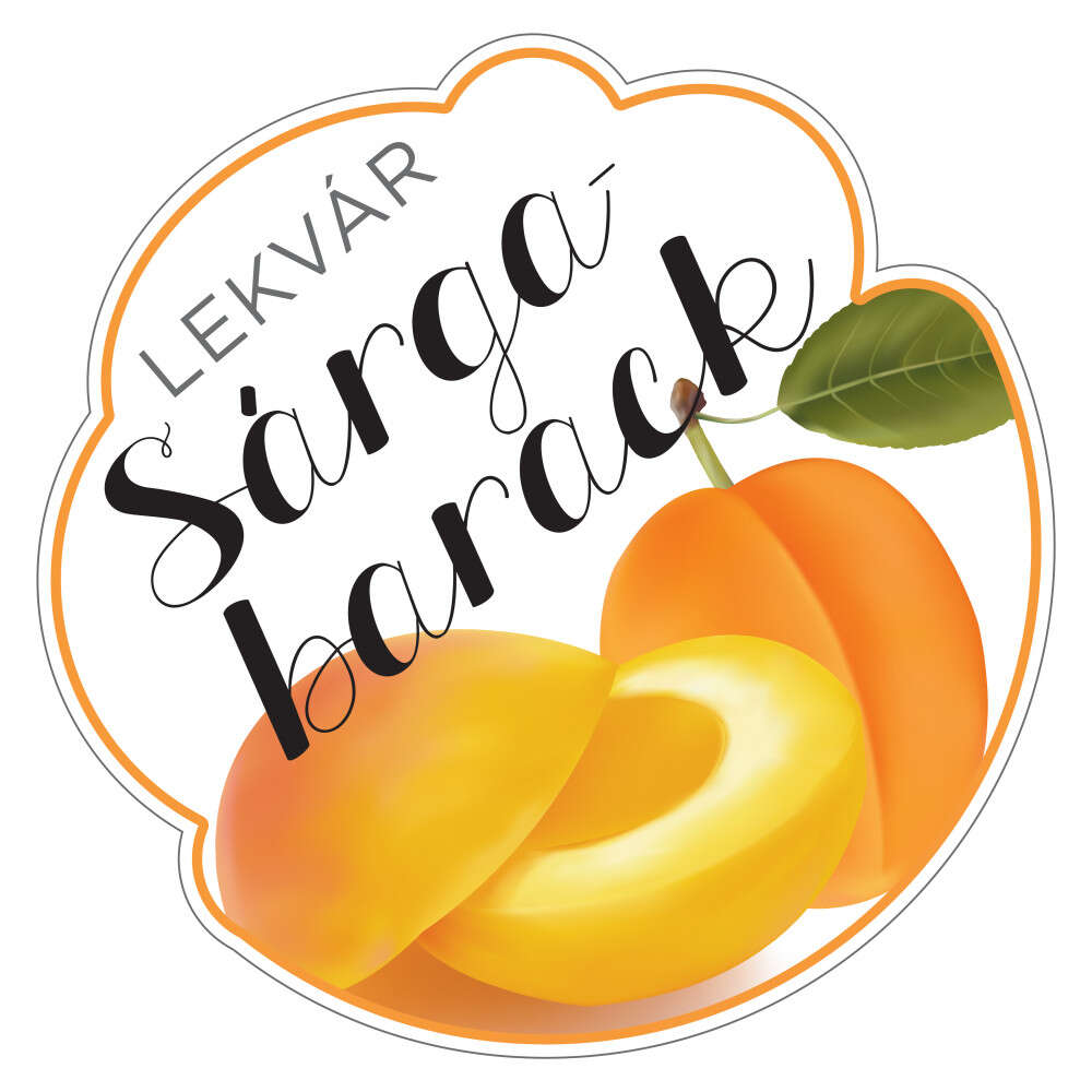 Formavágott lekvár cimke SÁRGABARACK öntapadós műanyag alapú 5 db/csomag