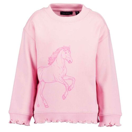 Blue Seven rosa Pferde-Sweatshirt für Mädchen, Rüschenbesatz