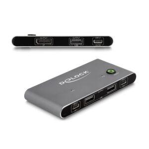 Delock USB-C -s KVM kapcsoló DisplayPort-hez 8K 30 Hz USB 2.0 csatlakozó felülettel
