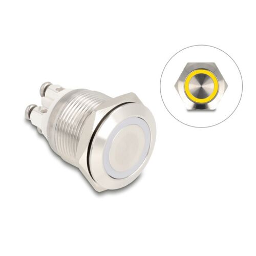Delock Nyomógomb beszereléshez 19 mm 4 db. csavarhely LED sárga