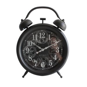 Zegar stołowy z dekoracyjnym mechanizmem, Vintage Industrial, 40x30 cm – matowa czerń