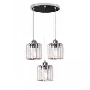 APP510-3CPR Srebrna Lampa Sufitowa z Kryształami, 3-punktowa lampa wisząca z przezroczystymi kloszami z kryształu - Lampy i oświetlenie