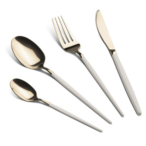 Cutlery set 24 pieces, set of 6, with shiny gold cream Berlinger Haus BH 3070 130440234