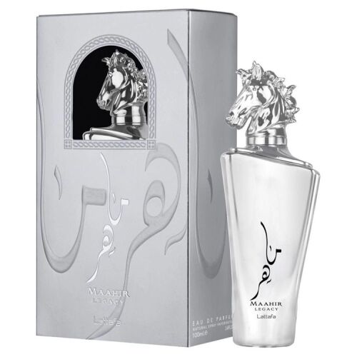 Lattafa Maahir Legacy unisex parfüm, 100ml Eau de Parfum lófej alakú kupakkal 