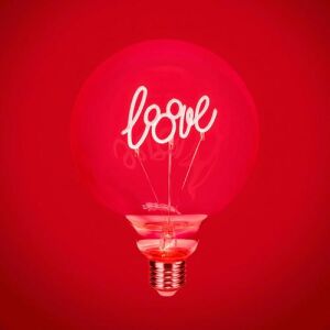 Bec Disney Mickey Mouse LED Neon Paladone cu filament 'Love', fundal roșu - Paladone