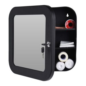 Szafka na leki z lustrem i zamkiem na klucz, 32x32x11,5 cm, czarna – Bathroom Solutions