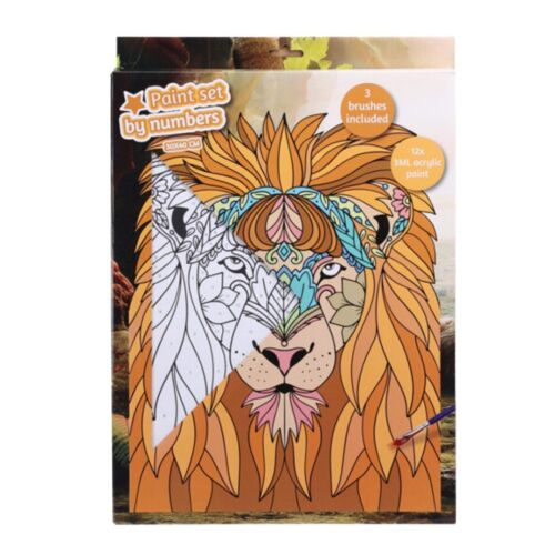 Számok szerinti festés készlet – Oroszlán modell | 30x40 cm | 12 akrilfesték + 3 ecset