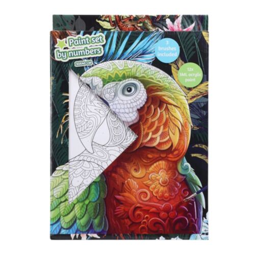Számok szerinti festés készlet – Papagáj minta | 30x40 cm | 12 akrilfesték + 3 ecset 135911611