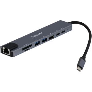 Stație de andocare Spacer 8-în-1 USB-C cu porturi HDMI, USB 3.0 și Ethernet - Docking stations