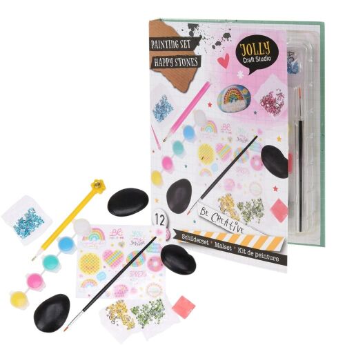 Jolly Craft Studio Kőfestő készlet festékekkel, ecsetekkel, matricákkal és gyöngyökkel