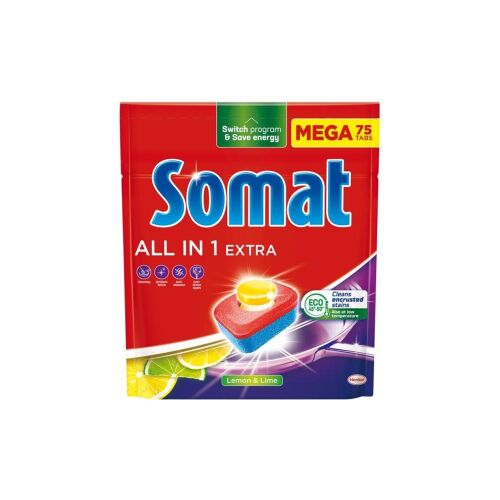 Somat All in 1 Lemon & Lime mosogatógép tabletta, 75 darabos, hatékony tisztítás