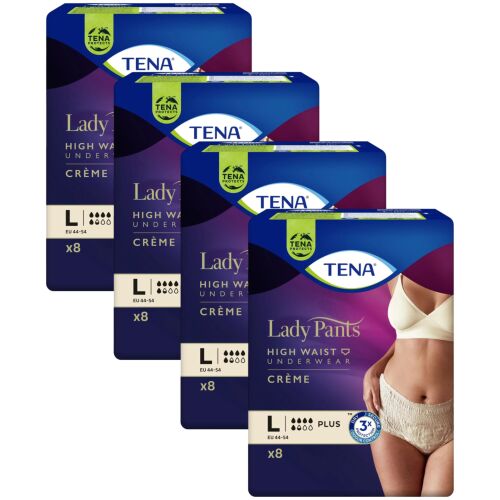 Tena Lady Pants Plus Creme L, high waist incontinence underwear, 4 packs of 8