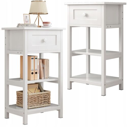 STOLIK NOCNY BOCZNY DREWNIANY Z SZUFLADĄ 2 PÓŁKAMI NOWOCZESNY 45 CM 130487883