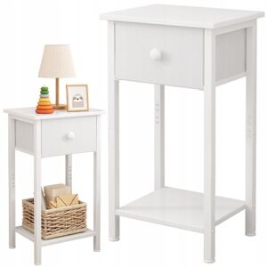 Biała szafka nocna z szufladą i półką, nowoczesny stolik nocny - Szafka nocna
