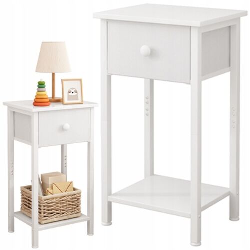 Biała szafka nocna z szufladą i półką, nowoczesny stolik nocny