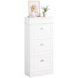 Moderná biela skrinka na topánky s 3 zásuvkami na uloženie v predsieni. - Botníky