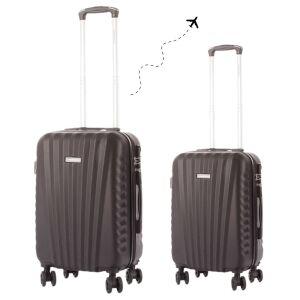 Set de bagaje de cabină negru Leonardo Da Vinci dimensiunea XS și S cu mâner telescopic - Valize