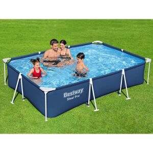 Bestway Steel Pro fémvázas, téglalap alakú medence vízzel feltöltve, családi fürdőzés - Bestway
