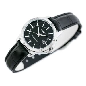 Casio női karóra LTP-V004L-1A ezüst tok fekete bőrszíj - Casio
