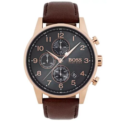 Hugo Boss Navigator férfi kronográf karóra barna bőrszíjjal és rózsaarany tokkal - Hugo Boss