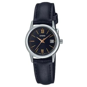 Casio LTP-V002L-1B3UDF női kvarc óra, fekete számlap és bőrszíj - Casio