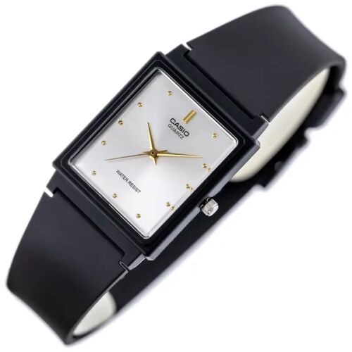 Casio MQ-38UC-7A női karóra, fekete műanyag szíj, ezüst számlap, téglalap alakú tok, ferde nézet
