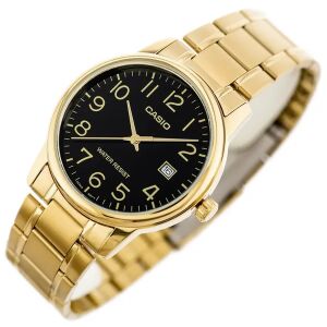 Złoty zegarek męski Casio MTP-V002G-1B z czarną tarczą - Casio