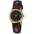 Ceas de damă Casio LTP-V002GL, carcasă aurie, curea din piele maro, cadran negru, vedere frontală