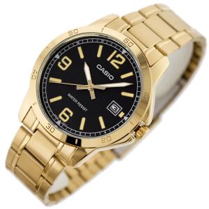 Casio MTP-V004G-1B férfi karóra, arany acél, fekete számlap, 42 mm