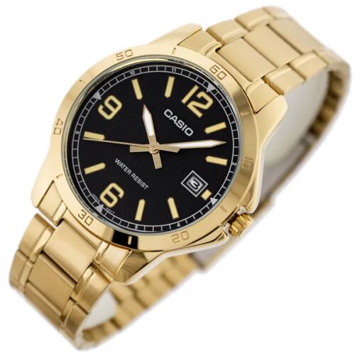 Złoty zegarek męski Casio MTP-V004G-1B z czarną tarczą