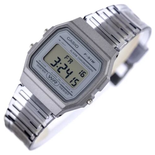 Casio F-91WS-8DF retro digitális karóra, áttetsző szürke, rozsdamentes acél szíj