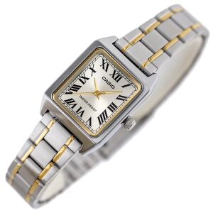 Zegarek damski Casio LTP-V007SG-9B srebrno-złoty z prostokątną tarczą - Dla kobiet