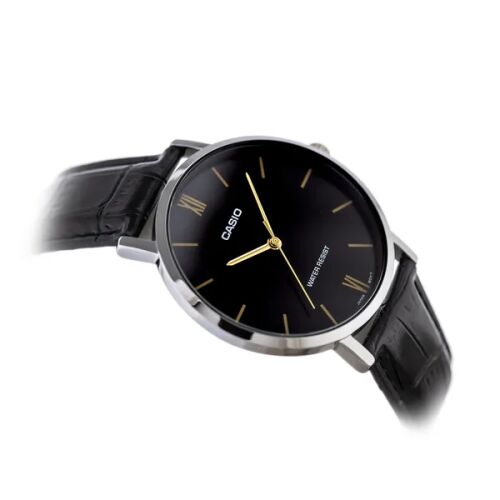 Casio MTP-VT01L-1B férfi karóra, 40 mm, fekete bőr, WR30