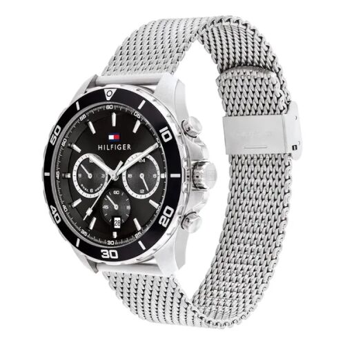 Tommy Hilfiger Jordan férfi kvarc karóra, 47 mm, ezüst acélszíj, fekete számlap