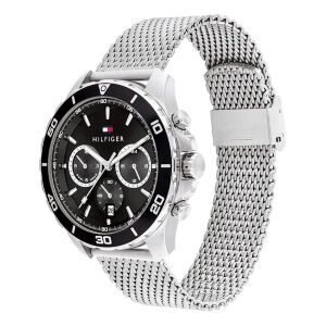 Tommy Hilfiger Jordan férfi karóra ezüst színű rozsdamentes acél szíjjal és fekete számlappal, ferde nézet - Tommy Hilfiger